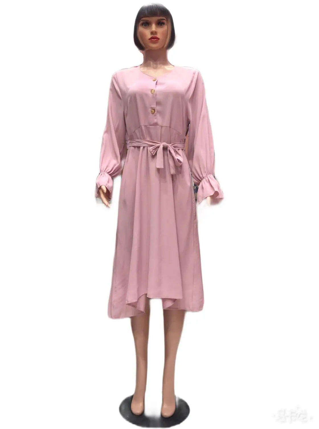 Long-Sleeve Belted Dress Glagil