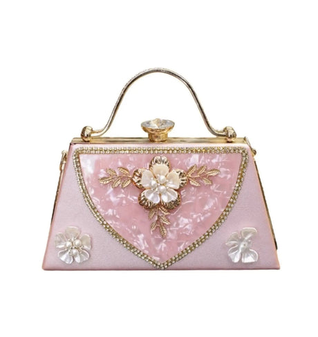 FLORAL CLUTCH WITH PEARL ACCENTS - AT4665 Glagil