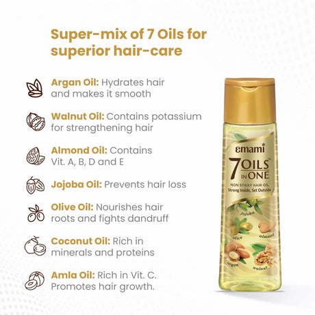 Emami 7 Oils In One Non-Sticky Hair Oil, 100ml Glagil