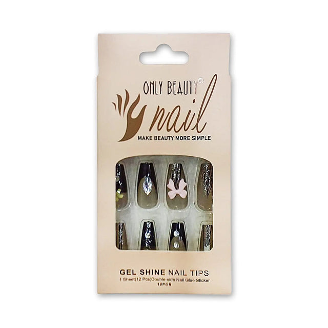 Only Beauty Gel Shine Nail Tips with Bow Accent 12Pcs Glagil