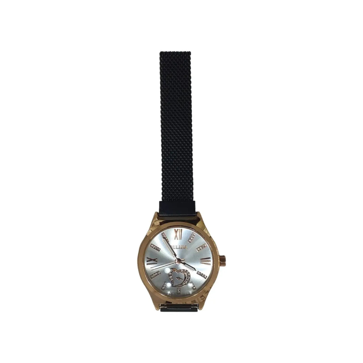 Women Heart Watch with Black Strap Glagil