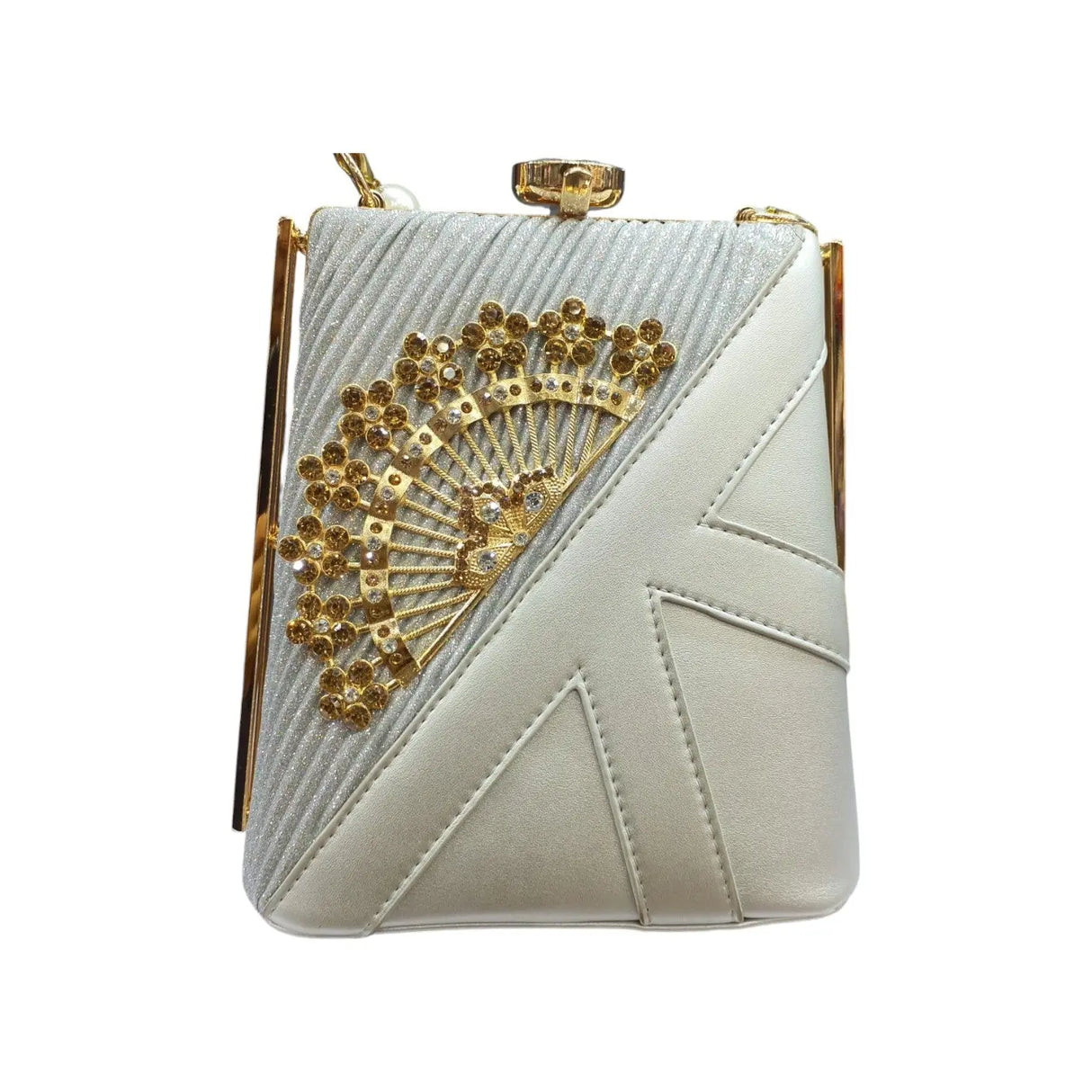 Silver Fan-Embellished Clutch Glagil