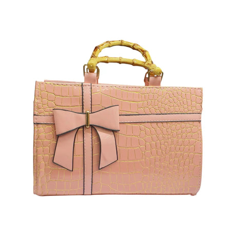 Embossed Satchel Bag with Bamboo Handles - QA4131 Glagil