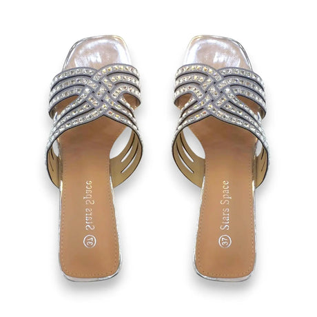 Women Rhinestone Block Heel Sandal Glagil