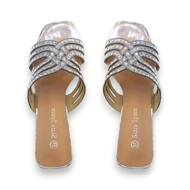 Women Rhinestone Block Heel Sandal Glagil