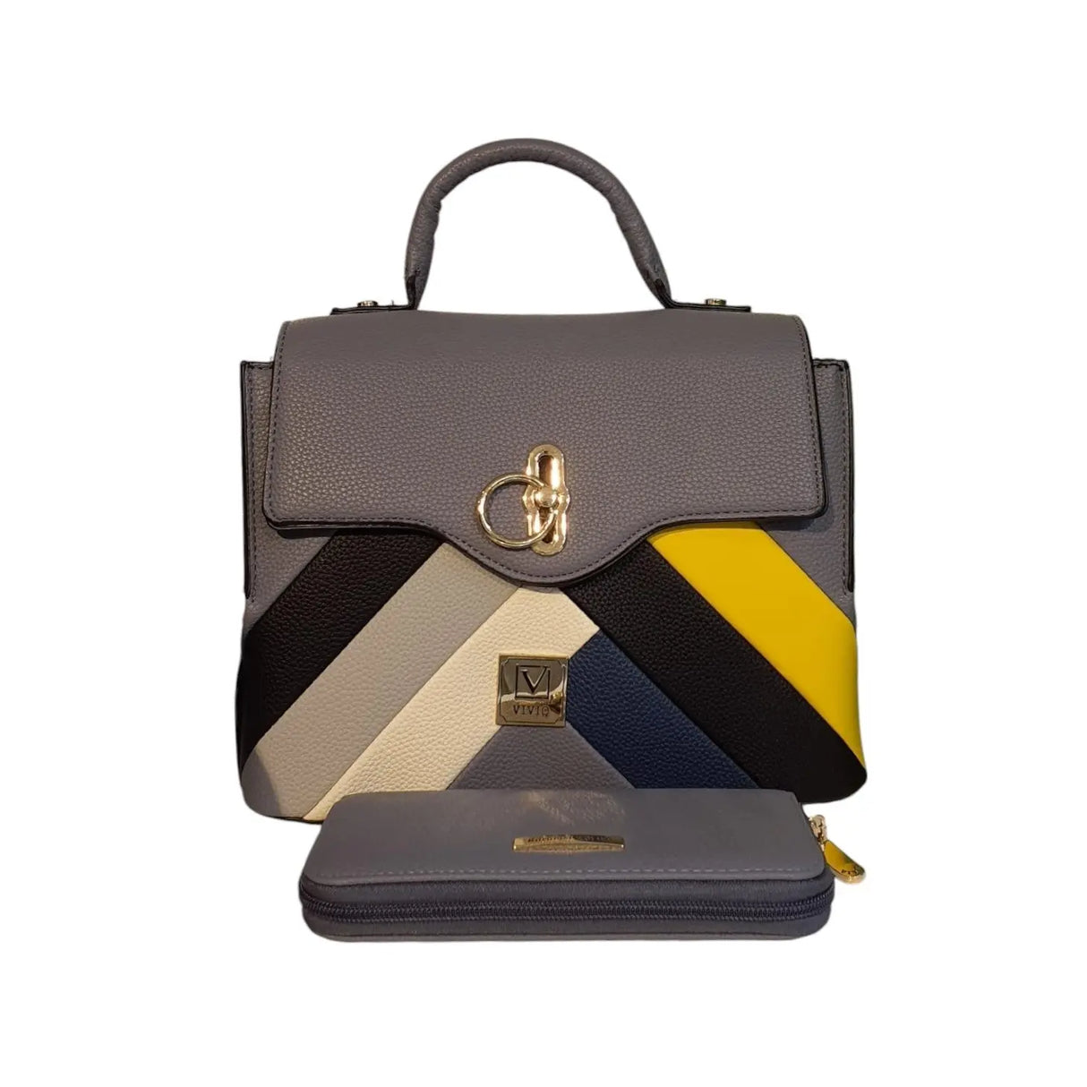 Vivq Color Block Chevron Flap with Wallet Set Handle Bag Glagil