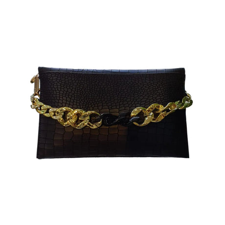 VIVQ Crocodile Pattern Shoulder Bag with Gold Chain Clutch Glagil