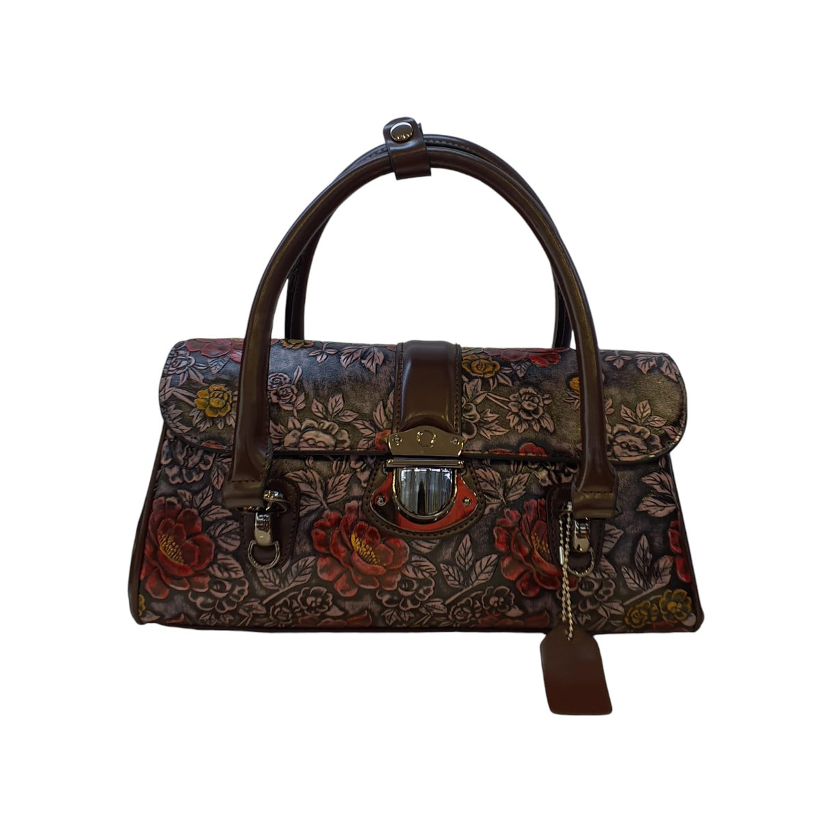 Vernika Embossed Floral Pattern with Buckle Detail Satchel Bag - Glagil