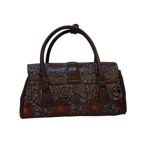 Vernika Embossed Floral Pattern with Buckle Detail Satchel Bag - Glagil