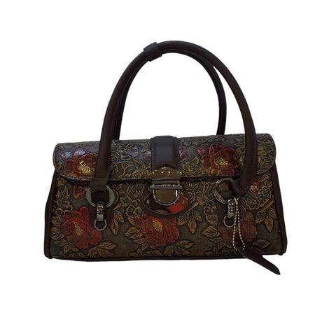 Vernika Embossed Floral Pattern with Buckle Detail Satchel Bag - Glagil