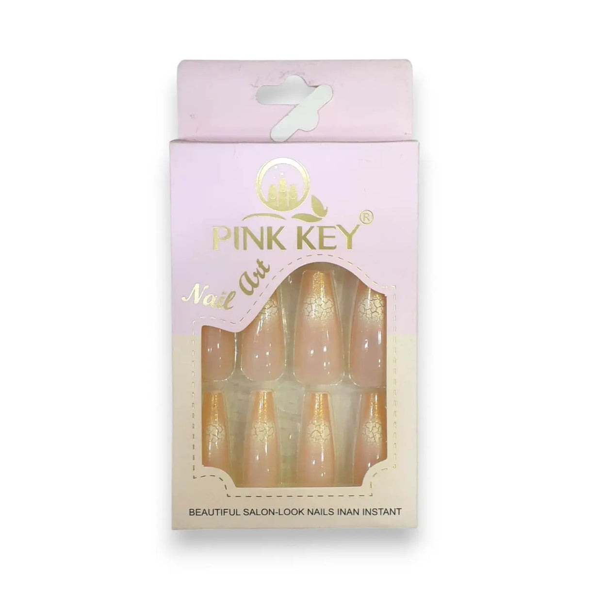 Pink Key Gel Shine Nail Tips With Crackle Effect 12 pcs Glagil