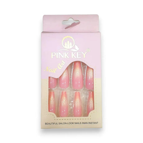 Pink Key Gel Shine Nail Tips With Crackle Effect 12 pcs Glagil