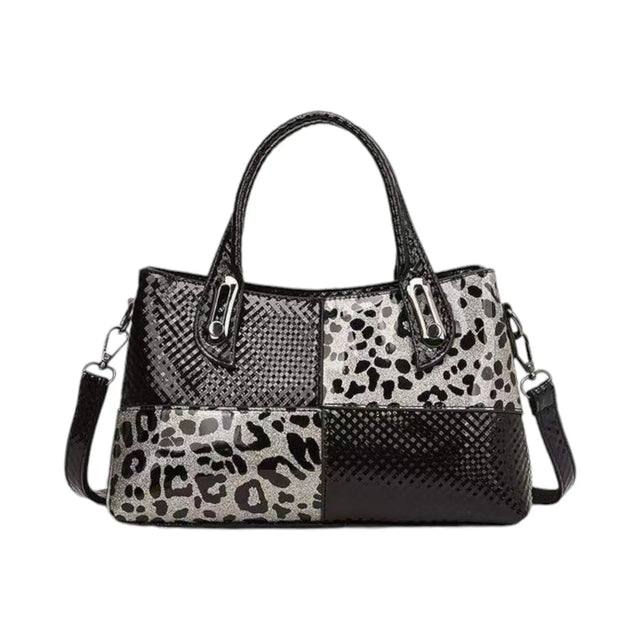 Patchwork Leopard Print Handbag with Detachable Strap - Glagil