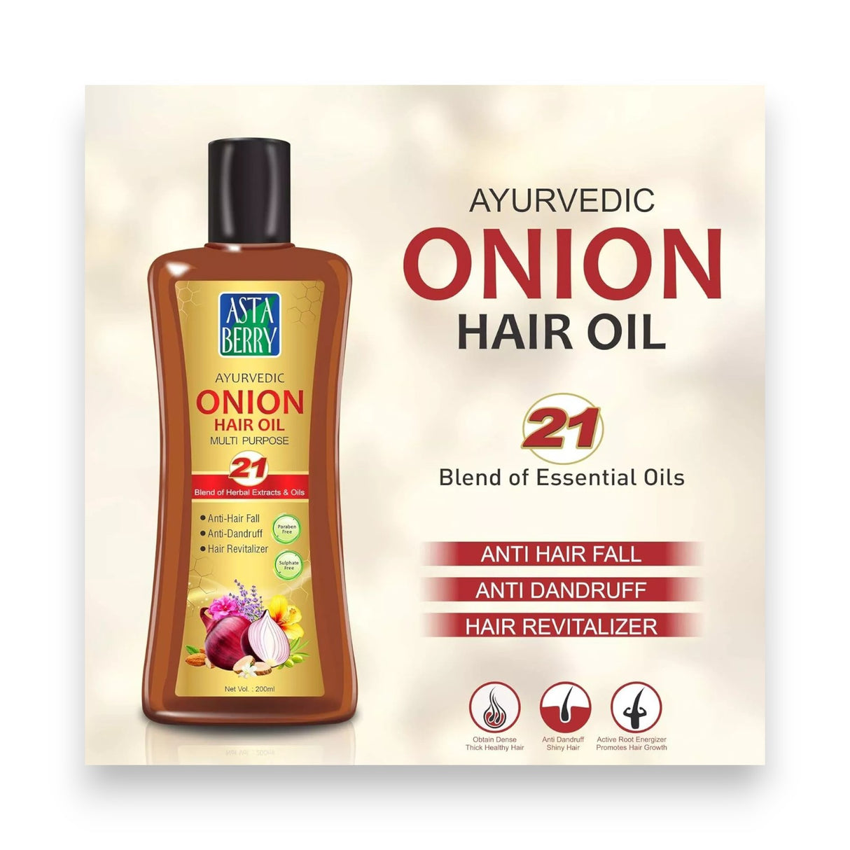 Astaberry Ayurvedic Onion Hair Oil 200ml Glagil