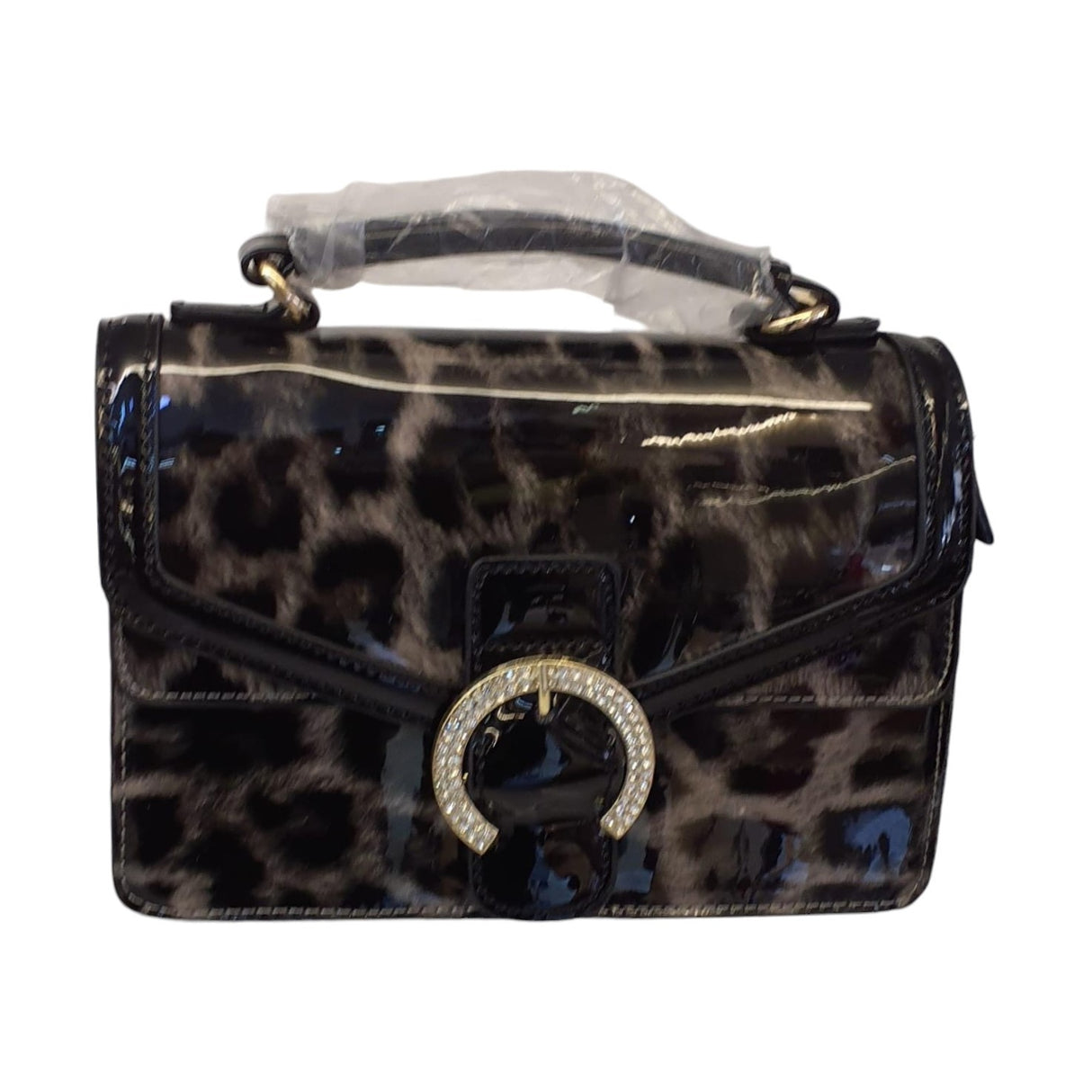 Leopard Print Patent Handbag with circle buckled Glagil