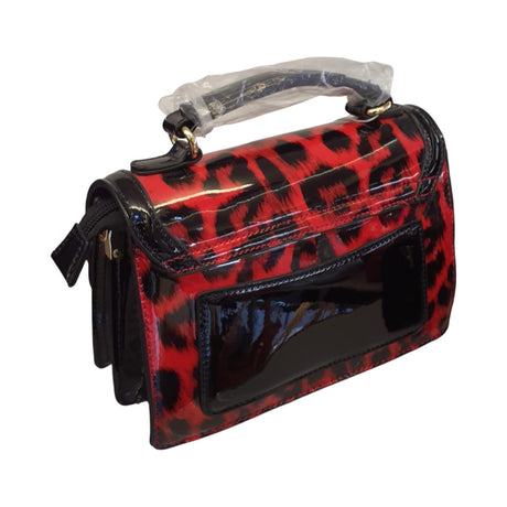 Leopard Print Patent Handbag with circle buckled Glagil