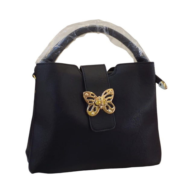 Black Butterfly Accent Leather Handbag Glagil