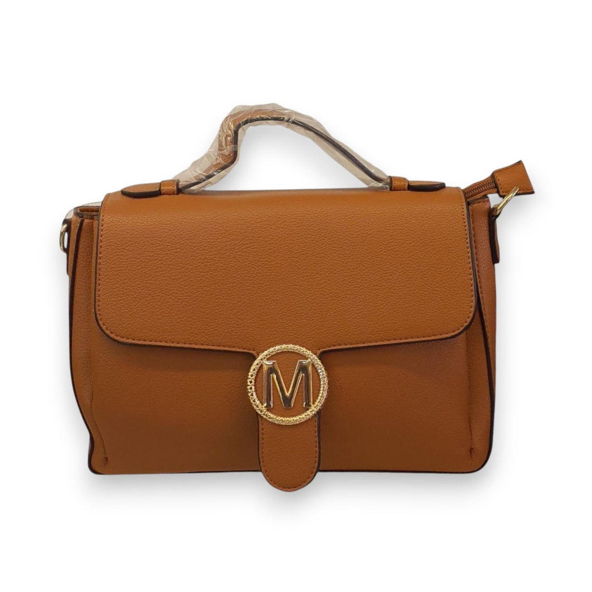 Leather Handbag with Gold M Accent Glagil