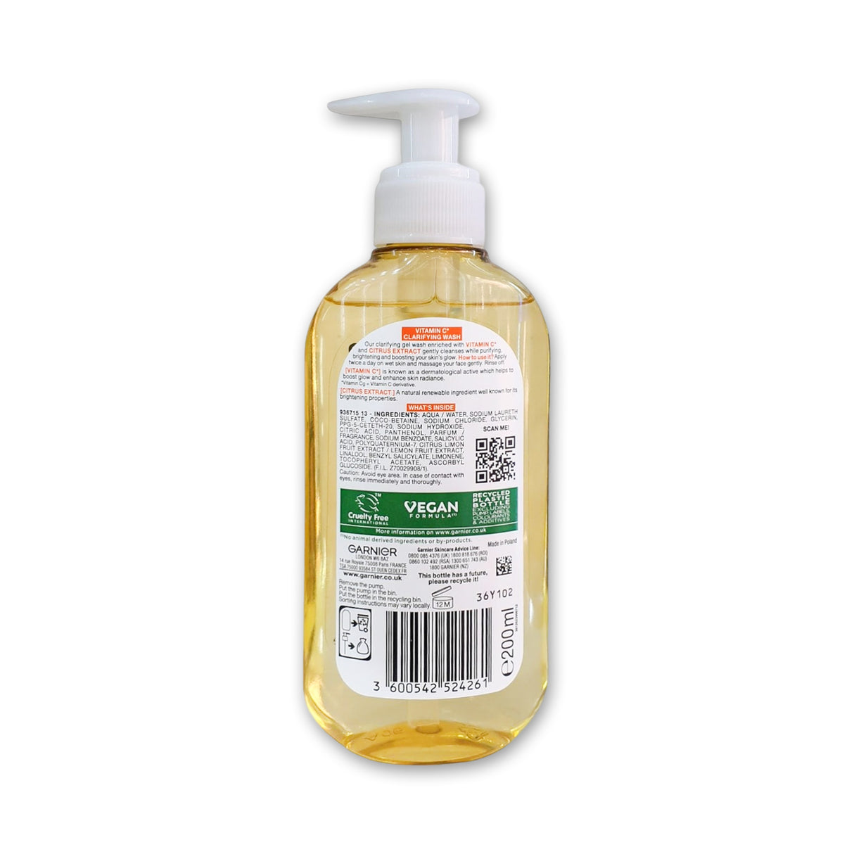 Garnier SkinActive Vitamin C Clarifying Wash 200ml Glagil