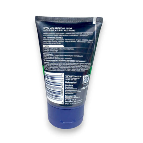 Nivea Men Bright Oil Clear Anti-Shine Mud Foam, 100ml Glagil