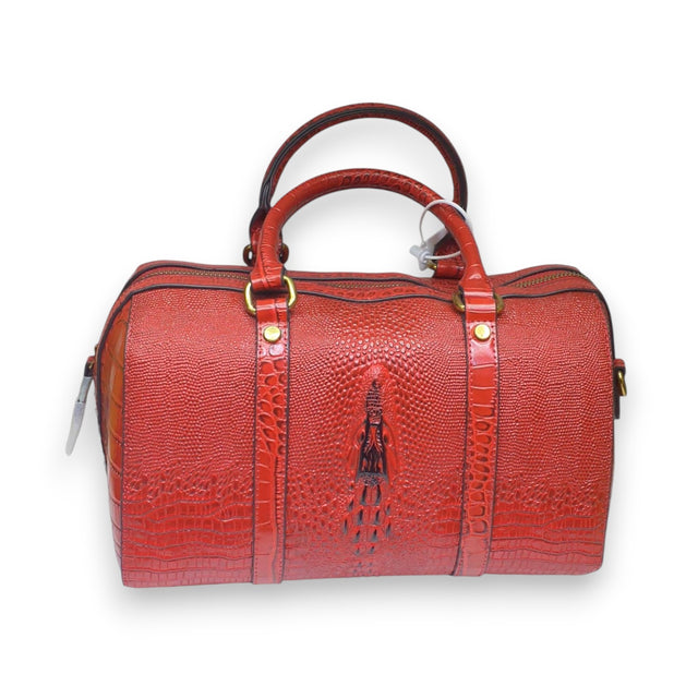 Crocodile-Embossed Red Duffle Bag Glagil