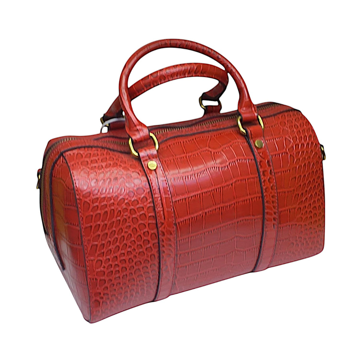 Crocodile-Embossed Red Duffle Bag Glagil