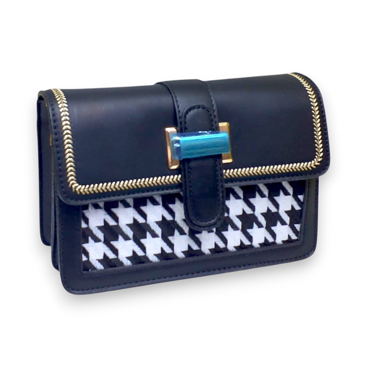 Black Houndstooth Pattern Mini Crossbody Bag Glagil