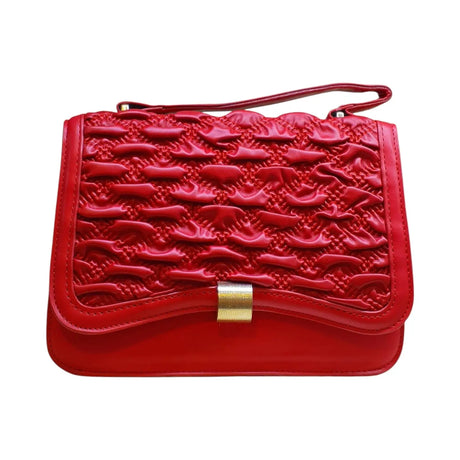 Embossed Shoulder Bag with Metal Accent Center - Glagil