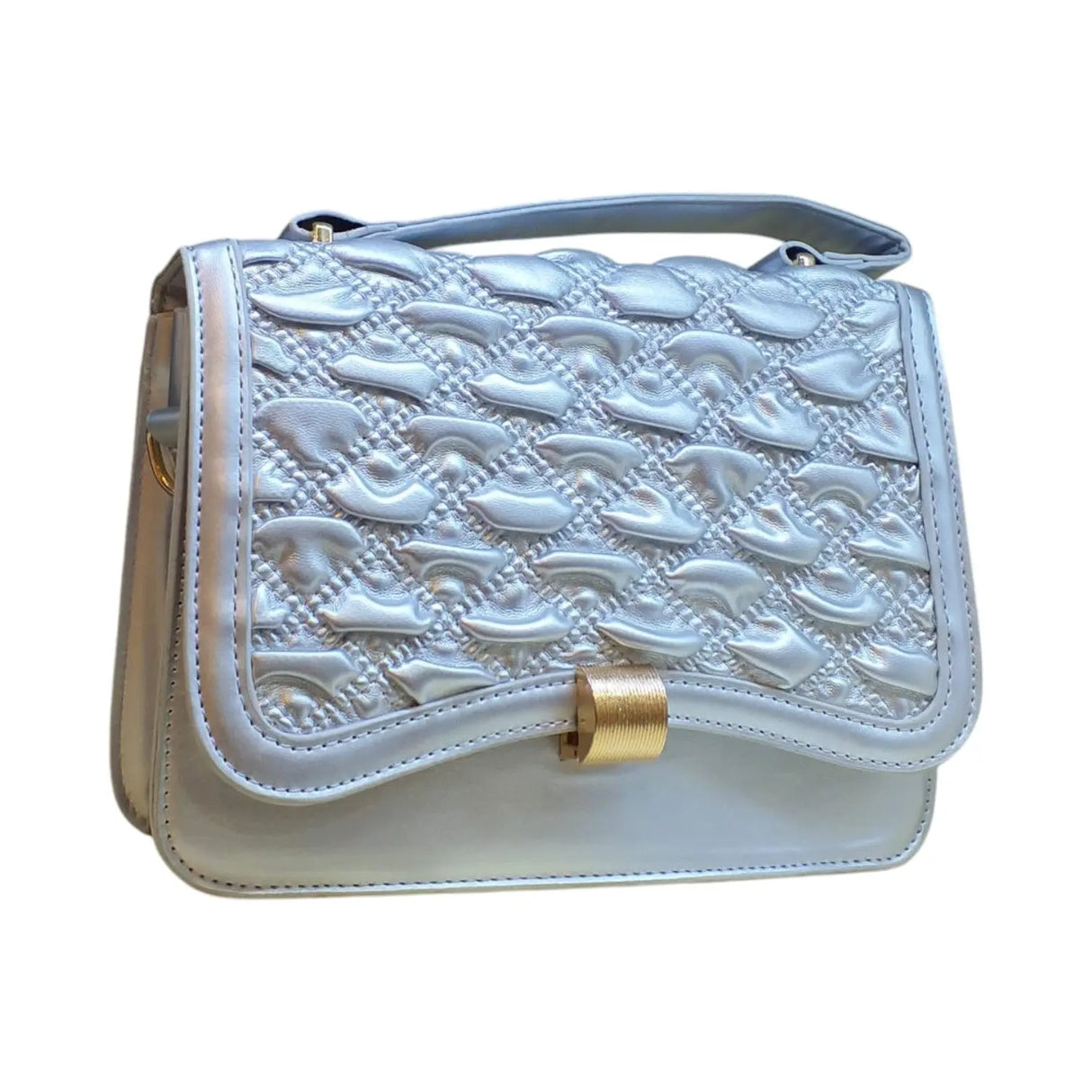 Embossed Shoulder Bag with Metal Accent Center - Glagil