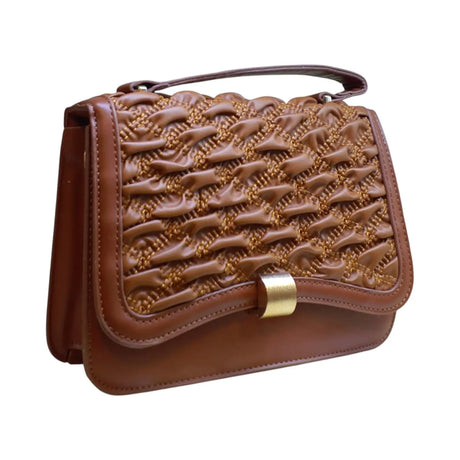 Embossed Shoulder Bag with Metal Accent Center - Glagil