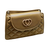 Quilted Crossbody Bag with Double Heart Accent - Glagil