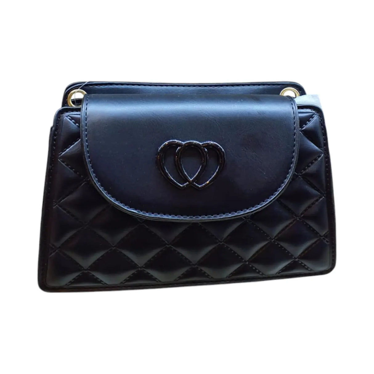 Quilted Crossbody Bag with Double Heart Accent - Glagil