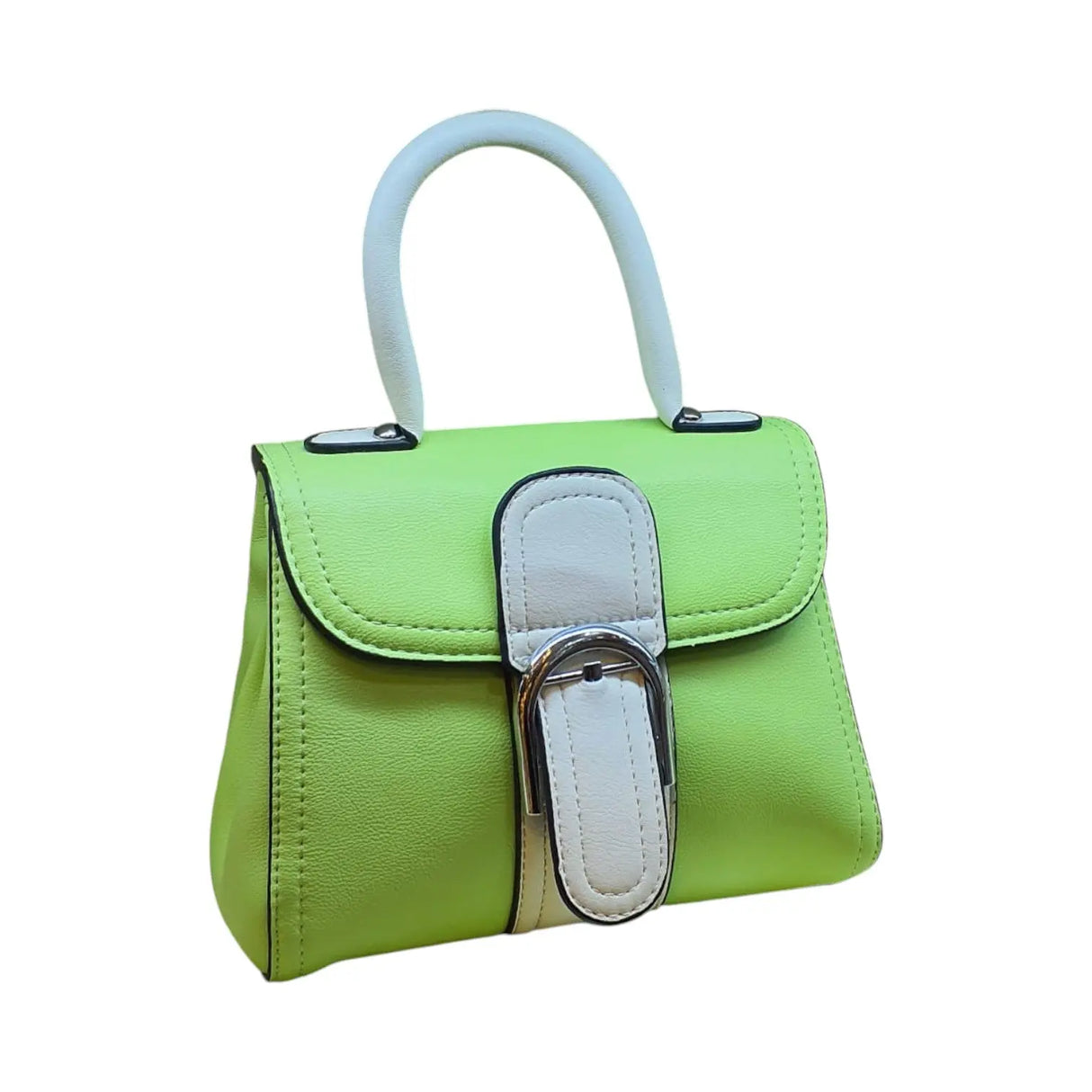 Handbag with White Handle and Buckle Accent - Glagil