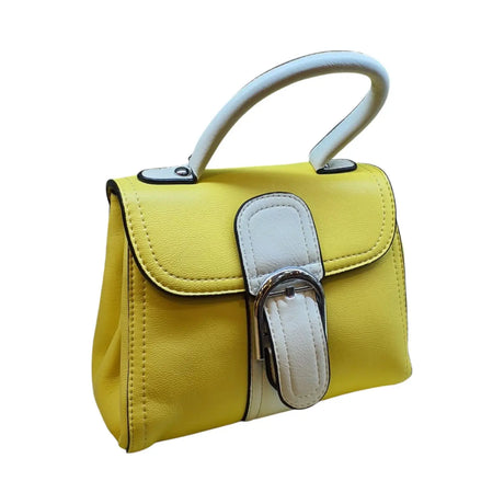 Handbag with White Handle and Buckle Accent - Glagil