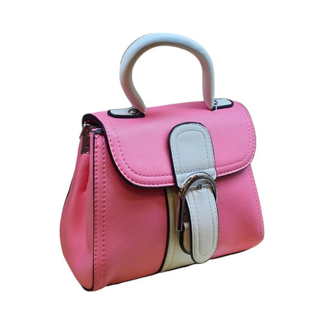 Handbag with White Handle and Buckle Accent - Glagil