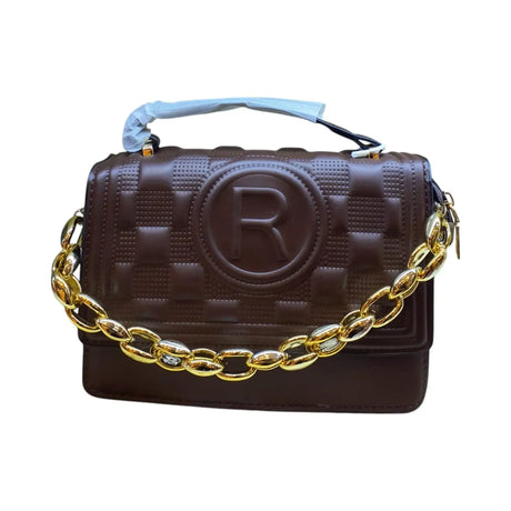 Embossed Handbag with Gold Chain Strap and "R" Logo - Glagil