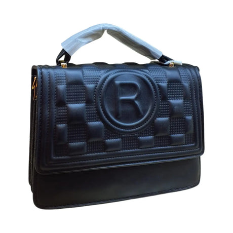 Embossed Handbag with Gold Chain Strap and "R" Logo - Glagil