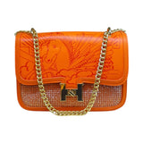 Embossed Crossbody Bag Horse Print with Gold Chain Strap - Glagil