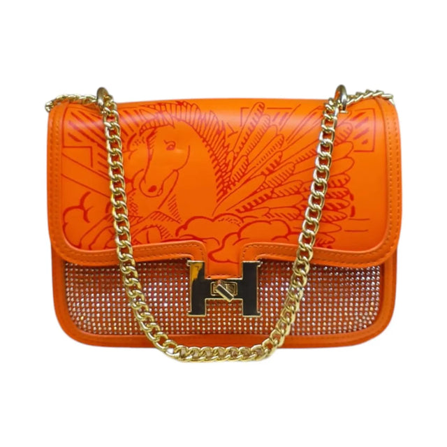 Embossed Crossbody Bag Horse Print with Gold Chain Strap - Glagil