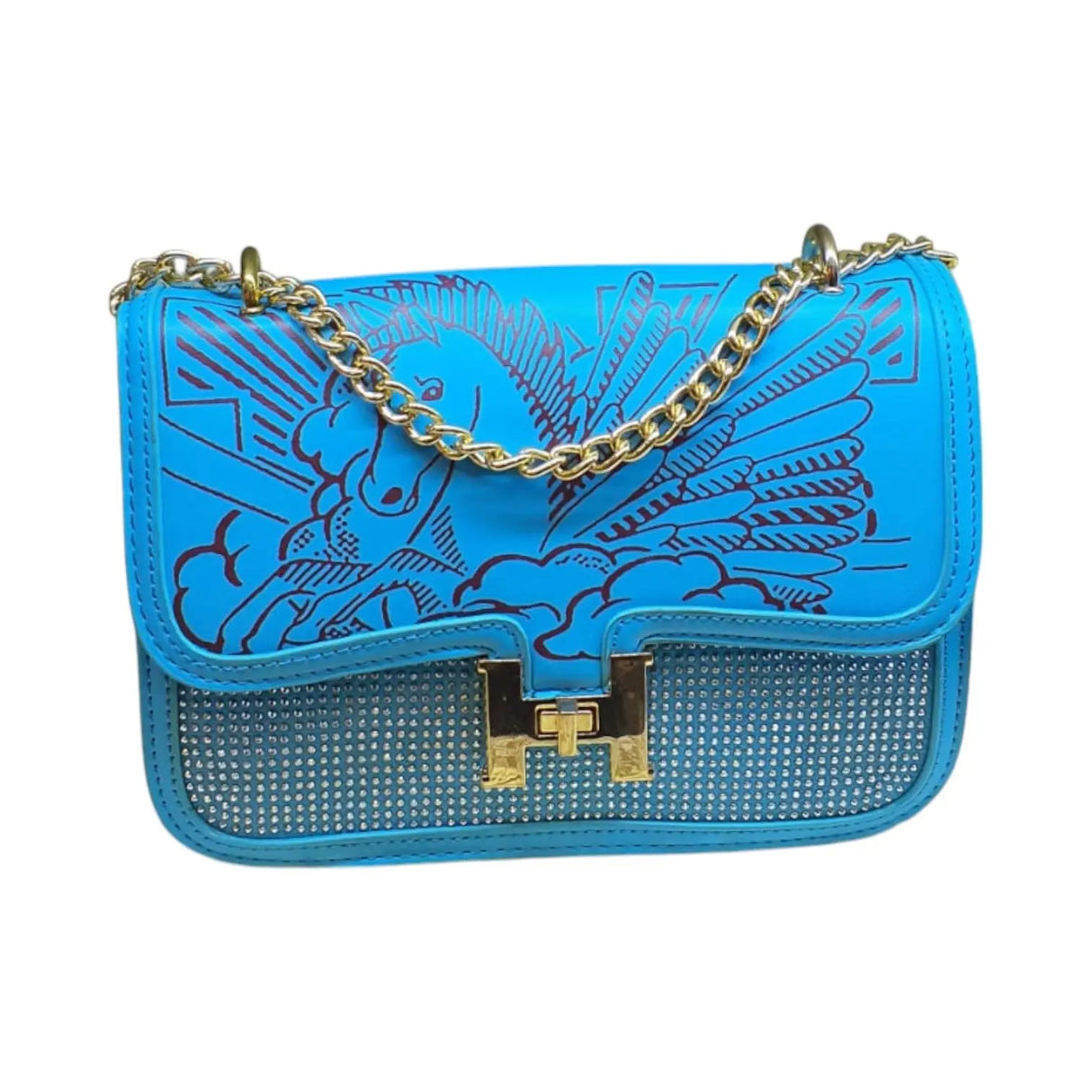 Embossed Crossbody Bag Horse Print with Gold Chain Strap - Glagil