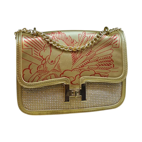 Embossed Crossbody Bag Horse Print with Gold Chain Strap - Glagil