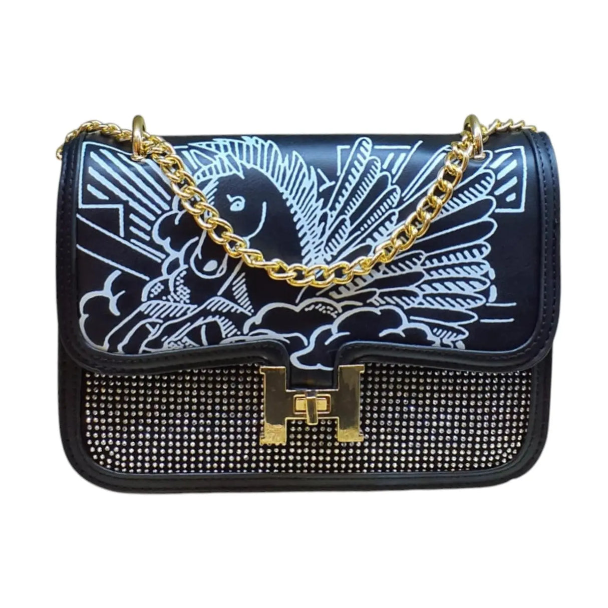 Embossed Crossbody Bag Horse Print with Gold Chain Strap - Glagil