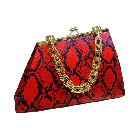 Snake Print Handbag with Gold Chain - Glagil