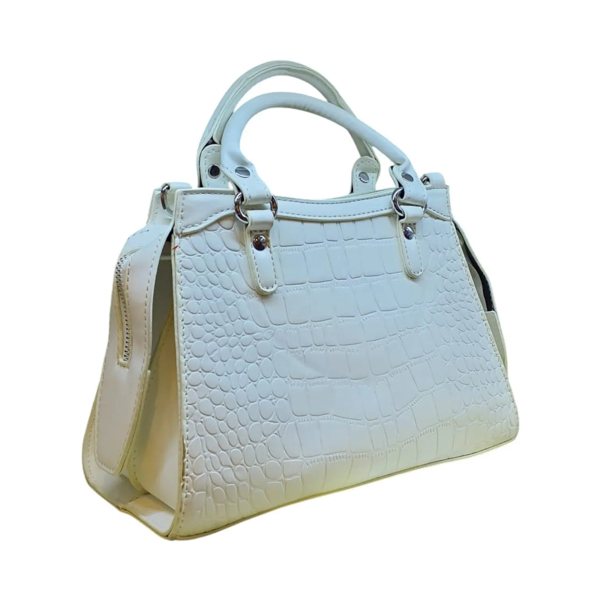 Croc Embossed Handbag with Buckle and Zipper Pocket - Glagil