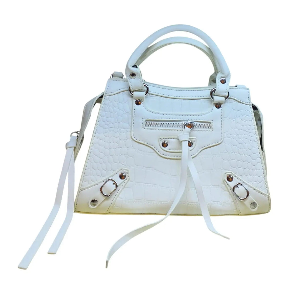 Croc Embossed Handbag with Buckle and Zipper Pocket - Glagil