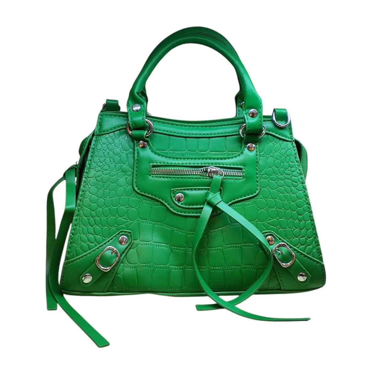 Croc Embossed Handbag with Buckle and Zipper Pocket - Glagil