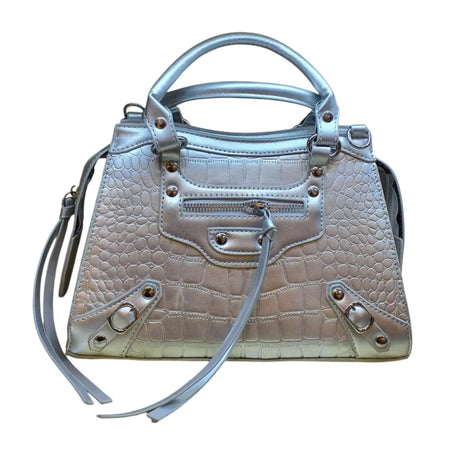 Croc Embossed Handbag with Buckle and Zipper Pocket - Glagil