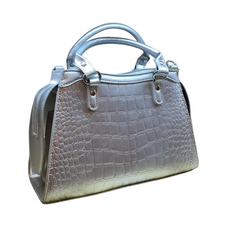 Croc Embossed Handbag with Buckle and Zipper Pocket - Glagil