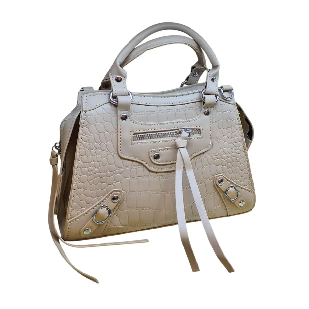 Croc Embossed Handbag with Buckle and Zipper Pocket - Glagil