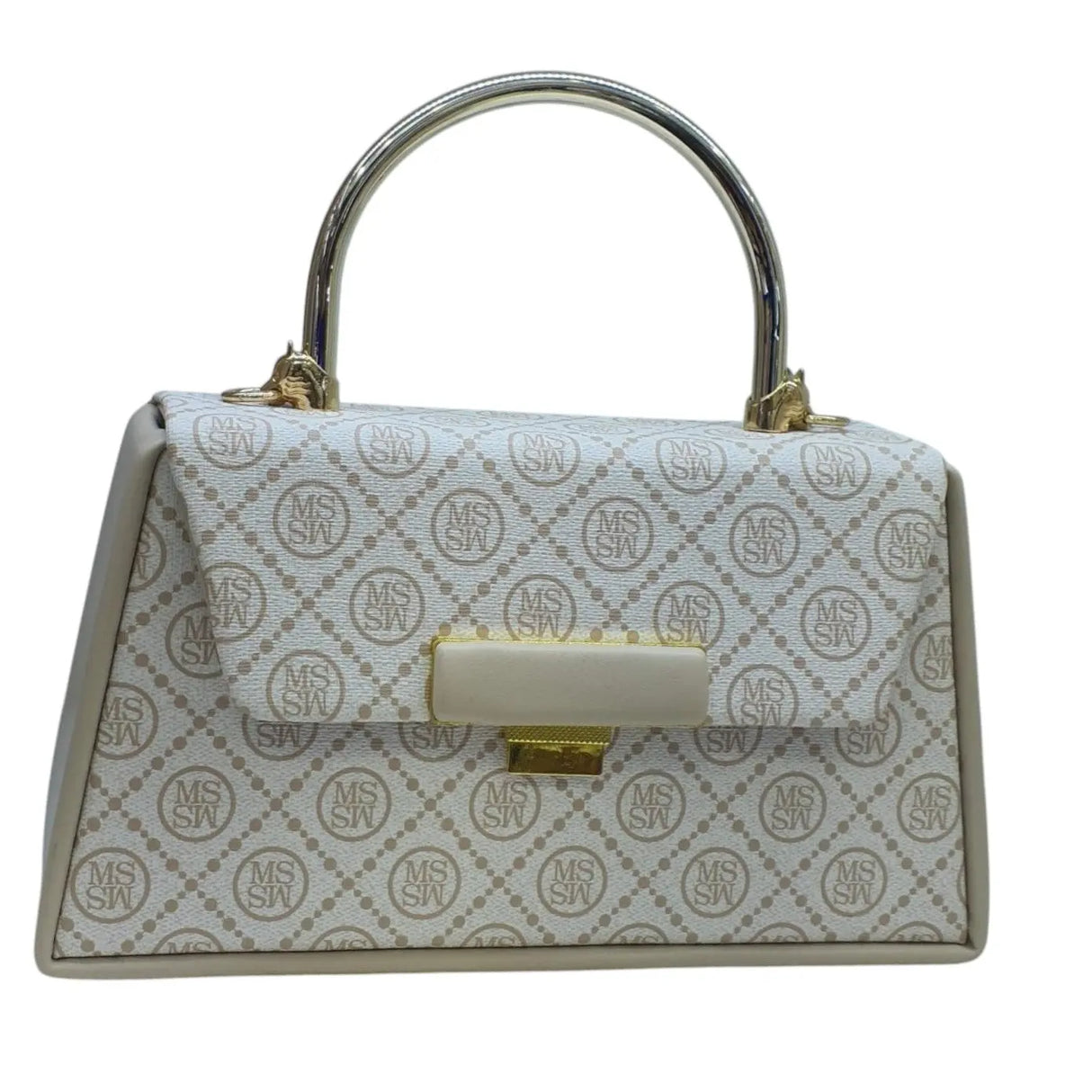 MS Women's Monogram Top Handle Handbag with Gold Flap - Glagil